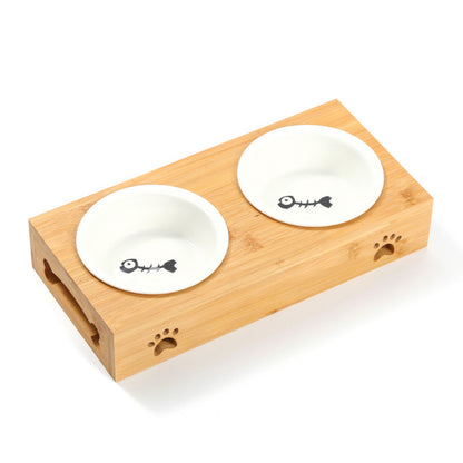 Bamboo Pet Bowl with Stainless Steel Bowl