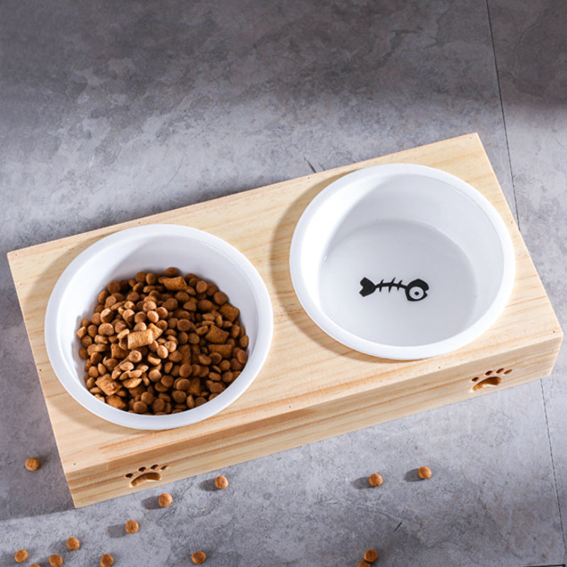 Bamboo Pet Bowl with Stainless Steel Bowl