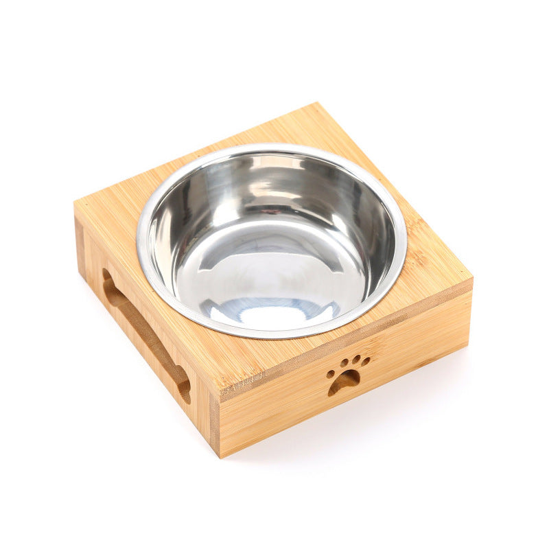 Bamboo Pet Bowl with Stainless Steel Bowl