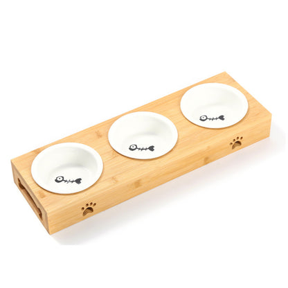 Bamboo Pet Bowl with Stainless Steel Bowl