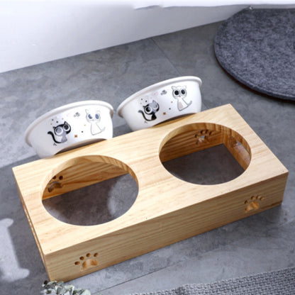 Bamboo Pet Bowl with Stainless Steel Bowl