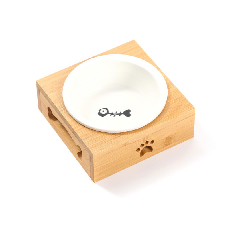 Bamboo Pet Bowl with Stainless Steel Bowl