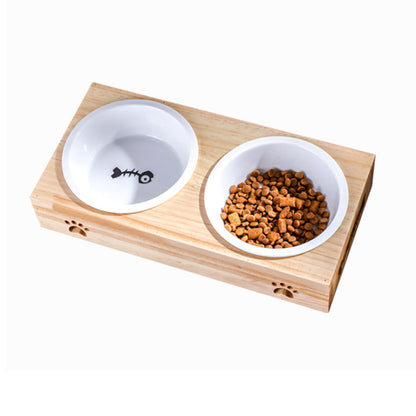 Bamboo Pet Bowl with Stainless Steel Bowl