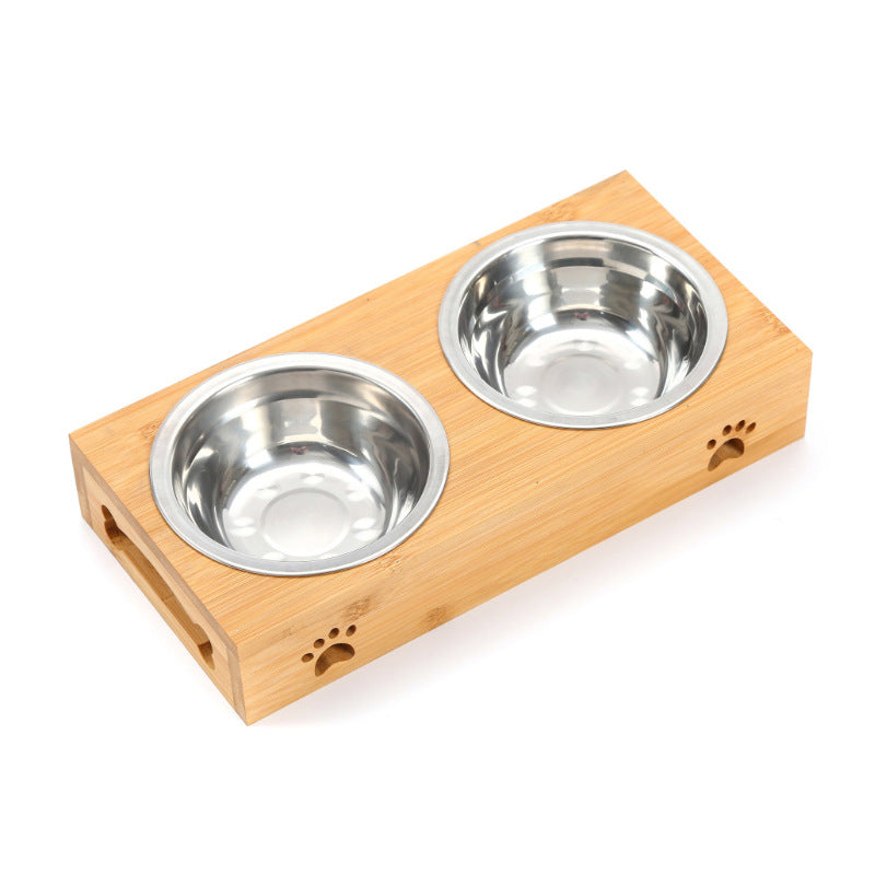 Bamboo Pet Bowl with Stainless Steel Bowl