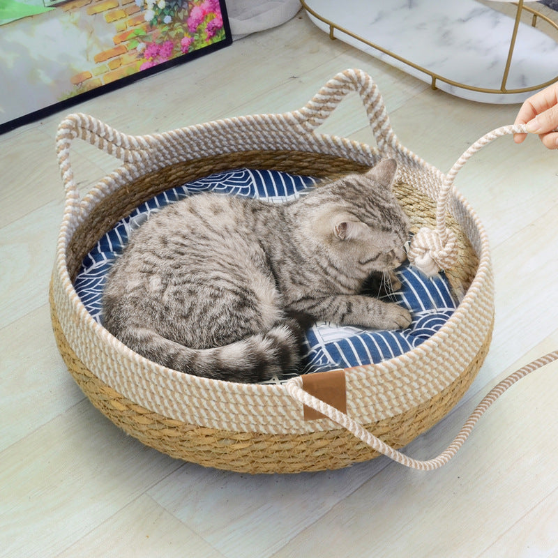 Universal Straw Woven Cat Bed