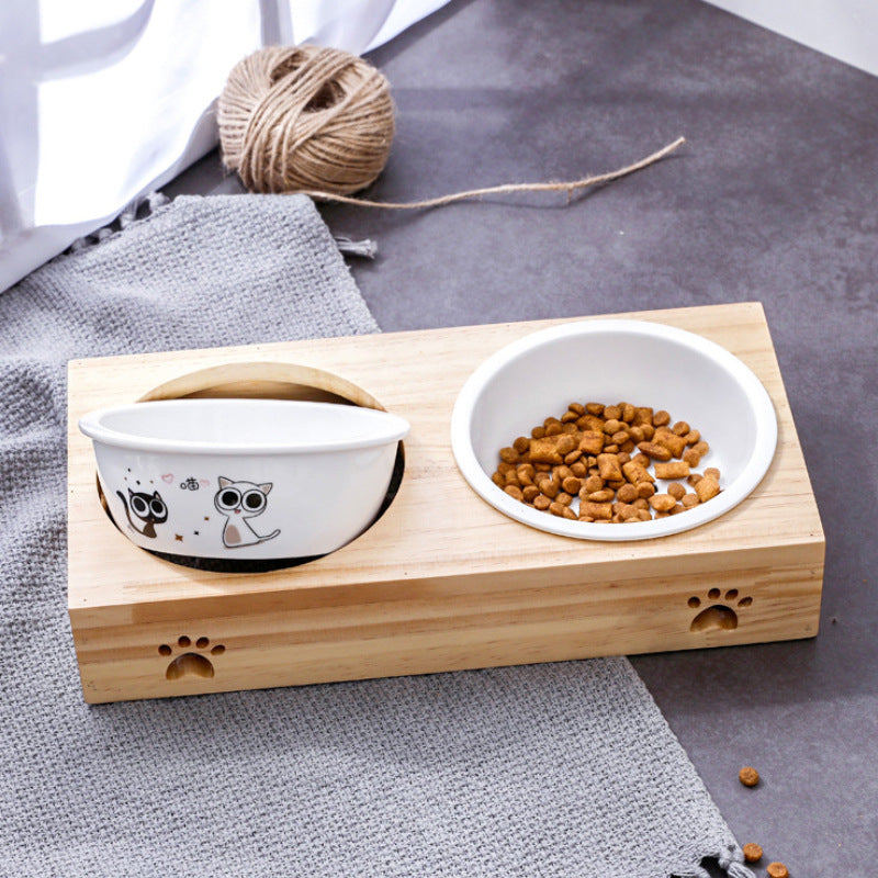 Bamboo Pet Bowl with Stainless Steel Bowl